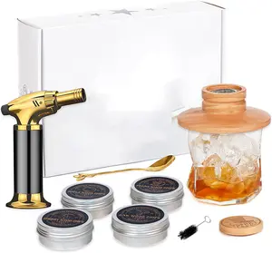 Smoker de Cocktail avec lampe-torche, 4 parfums de puces de bois breloques (Cherry, Apple, chêne et whisky)