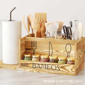 กล่องเก็บของในครัวไม้ BAMEOS พร้อมช่องแบ่ง ชั้นวางเครื่องเทศ ที่ใส่กระดาษเช็ดมือ อุปกรณ์จัดระเบียบอเนกประสงค์ - Product Image 4