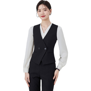 Women's Gray Suit Vest Set Slim Fit Solid Color Polyester Hotel Receptionist Uniform Bank Staff Professional Wear - Product Image 5