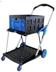 Carrito de Compras Plegable de Plástico con Cajas Azules, Diseño Multicapa, Carro de Transporte de Cuatro Ruedas para Uso en Supermercados - Product Image 4