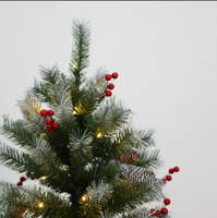 Künstlicher Stehender Weihnachtsbaum 2,3m Vorbeleuchtet Schneebedeckt Vorgedekoriert mit Roten Beeren Tannenzapfen Warmweiße LED-Beleuchtung für Zuhause und Feiertage