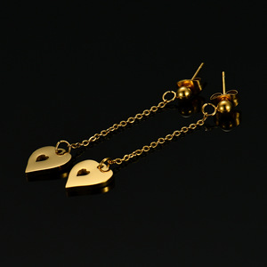 Heart-Shaped Hollow <b>Stud</b> Earrings 5Cm Long Stainless Steel Gold <b>Silver</b> Unisex Everyday Wear - Product Image 4