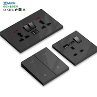 Prise murale universelle électrique XIMLON 13A norme britannique avec 2 ports USB et 1 port USB-C, indice de protection IP21, verre trempé