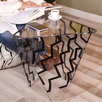 Mesa de Centro Moderna de Acrílico de Lujo para Sala de Estar, Mesa Auxiliar Transparente de Esquina, Mueble Creativo para Dormitorio con Estante de Almacenamiento