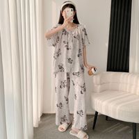 Nouvel ensemble de pyjama d'été pour femme : haut à manches courtes et pantalon large – Tenue décontractée et confortable pour la maison