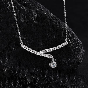 Collar de Plata de Ley S925 con Barra <span class=keywords><strong>Curva</strong></span> y Moissanita para Mujer, Joyería Brillante para Fiesta, Boda, Aniversario - Product Image 1