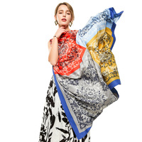 Pañuelo de Seda Personalizado con Logotipo de 130x130cm, Chal Cuadrado Grande de Satén al por Mayor, Pareo de Playa con Estampado Retro para Mujer