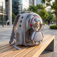 Sac de voyage extérieur portable et respirant de grande capacité, imperméable, bleu clair, design tendance, motif capsule spatiale chats et chiens