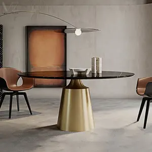 Luxus moderne Möbel Tisch A Manger Complet Esstisch aus weißem Marmor und Gold Basis Nordic Round Sintered Stone Esstisch