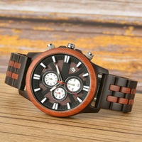 Jam Tangan Kayu Ebony Pria Terbaru 2026 100% Kayu Alami Mesin Quartz dengan Tampilan Tanggal Fungsi Kronograf