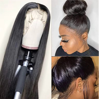 Perruques en cheveux naturels vietnamiens, couleur ombrée marron, lisses, sans colle, avec dentelle transparente HD, pour femmes noires