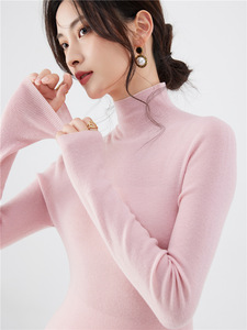 Suéter de <span class=keywords><strong>Cuello</strong></span> Alto para Mujer, Lavable a Máquina, Sin Costuras, Tejido Fino de Calibre 18, 100% Lana Fina Pura, Delgado, para Otoño - Product Image 1