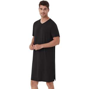 Chemise de nuit pour homme en viscose de bambou, manches courtes, col en V, coupe ample, tailles S à XXL, vente en gros - Product Image 3