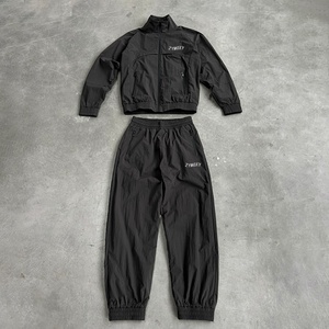 Factory Custom Men Zip up Jackets and Nylon Track Pants Joggers Set Lightweight <b>Black</b> Sweatsuit <b>Windbreaker</b> Tracksuit - Product Image 1