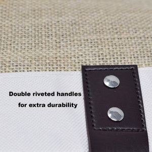 Bolso de mano grande de yute y cuero de algodón ecológico, bolso de compras de yute reutilizable con correa de piel sintética - Product Image 5