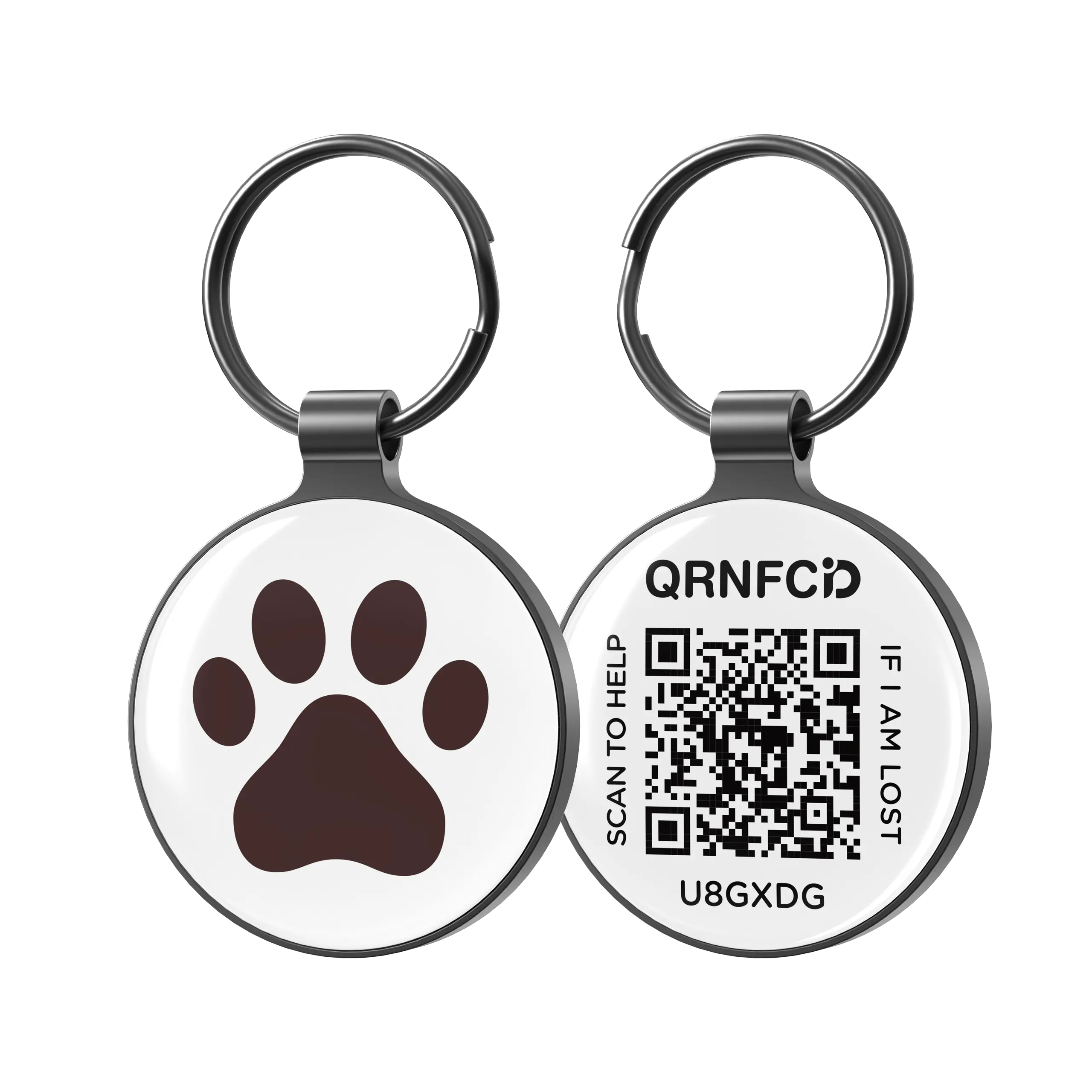 Tag lencana ID anjing logam jejak bulat kode QR NFC kustom