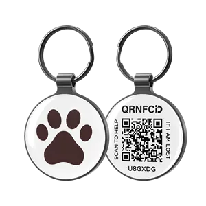 Özel NFC QR kodu yuvarlak ayak izi Metal köpek kimlik rozeti etiketi