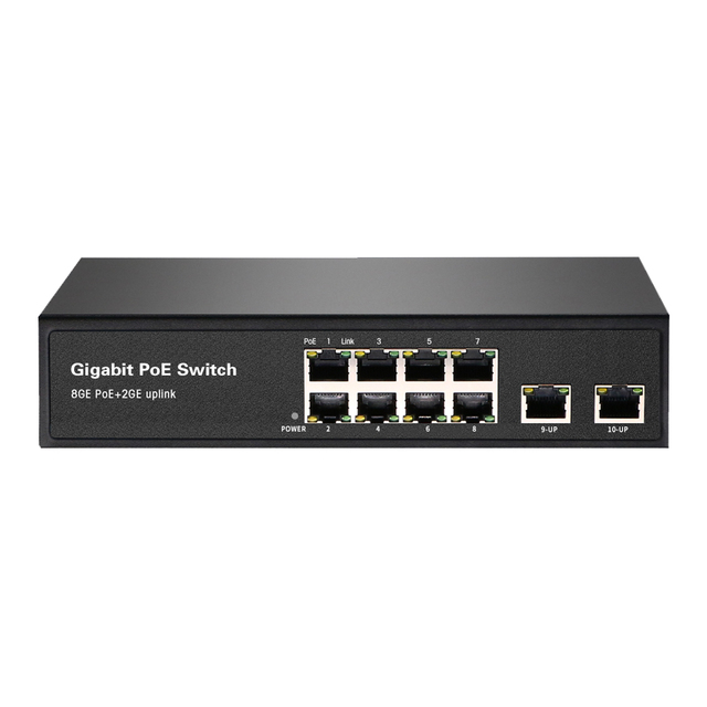 120W 802.3af/at Unmanaged 10 Port Poe Switch 8 Port Gigabit 1000 with 2*1Gbps Uplink RJ45