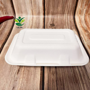 9*6 Inch Sugarcane Bagasse Clamshell Microondas Safe Leakproof Biodegradável Embalagem 100% Compostable Lancheira Descartável
