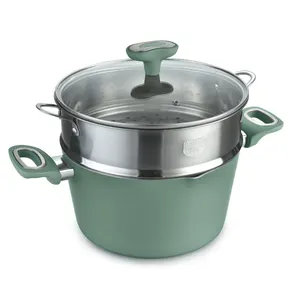 28cm aluminum cooking pot set cookware marble stone coated kitchen cook pot with steamer and glass lid