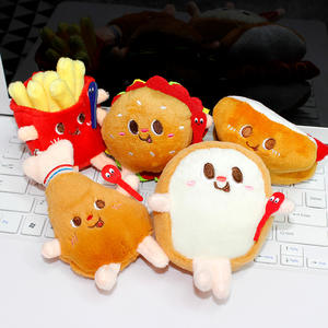 Porte-clés en peluche mignon en forme de <span class=keywords><strong>frites</strong></span>, burger et pain, jouet de machine à griffes, anti-stress, en coton PP lavé, super doux - Product Image 1