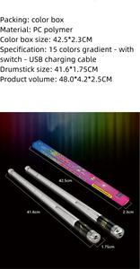 Venta al por mayor puesta en escena USB recargable con interruptor 15 <span class=keywords><strong>colores</strong></span> gradiente LED emisor <span class=keywords><strong>de</strong></span> luz <span class=keywords><strong>baquetas</strong></span> - Product Image 4