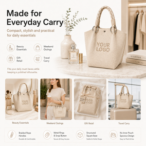 Bolso Tote Tejido de Color Sólido con Logotipo Personalizado SHINY, Bolso de Mano de Punto Grueso Resistente con Asa de Anillo Metálico para Uso Diario de Mujeres, OEM - Product Image 4