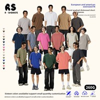 Kaos Pria RS Cross-border Washed-and-Distressed 260G Katun Murni Lengan Pendek Double-Gauze Tebal Longgar Polos