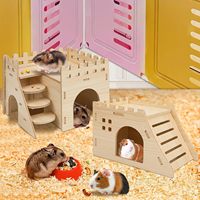 2 packs de lits pour animaux domestiques, cage en bois de luxe de qualité supérieure pour hamster, cage extra large pour hamster avec escalier