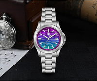 Montre pour homme San Martin vintage mécanique automatique 9015 10atm en acier inoxydable avec dégradé de couleurs et incrustation de nacre, vente en gros personnalisée