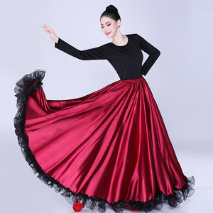 Jupe de <span class=keywords><strong>danse</strong></span> <span class=keywords><strong>flamenco</strong></span> espagnole rouge à 540 degrés, robe de performance avec volants, costume de <span class=keywords><strong>danse</strong></span> du ventre pour femmes - Product Image 5