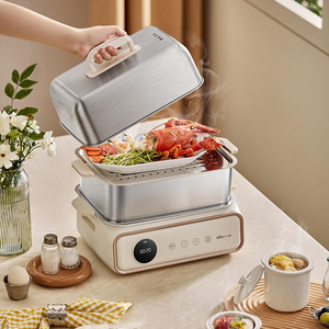 Vaporera eléctrica de acero inoxidable Little Bear DZG-P20Q5 de tres niveles y 10L para cocinar al vapor, guisar y cocinar en casa. - Product Image 1