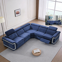 Canapé d'angle contemporain inclinable électriquement, luxe moderne, accents métalliques, structure en bois, tissu pour espaces de vie élégants