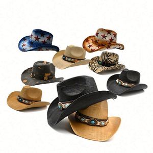 Sombrero de Paja Clásico de Moda para Mujer, Sombrero Vaquero Occidental de Dallas, Sombrero Jazz, Sombrero de Paja Vaquero Naranja Stetson para Hombre - Product Image 3
