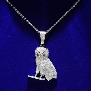 Liontin Burung Hantu Hip Hop Personal 14k 18k Berlapis Emas Perak dengan Zirkonia Kubik Warna-warni dan Tembaga - Product Image 2