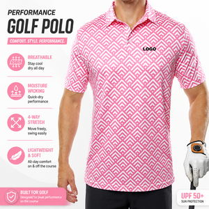 Camiseta de polo de golf para hombre, ligera y personalizada OEM, rosa claro con diseño polinesio, técnica de sublimación con logotipo de su marca impresa - Product Image 1