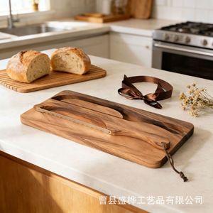 Wooden <b>Bread</b> <b>Knife</b> And Cutting Board Set Rectangle Solid Wood With <b>Knife</b> Slot For <b>Bread</b> Slicing - Product Image 2