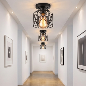 Lámpara de Techo Retro Estilo Loft, Jaula de Hierro, Luz Individual, Marco Geométrico, E26, para Cafetería, <span class=keywords><strong>Bar</strong></span>, Casa de Campo, Dormitorio, Guardarropa - Product Image 1