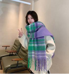 शीतकालीन कश्मीरी जातीय स्कार्फ शॉल ने महिलाओं के लिए हरे रंग की लाल प्लेड नकली फर ऊन के रंग की जांच की - Product Image 6