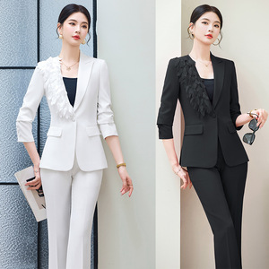 Women's Suit Set Solid Color Polyester Fiber Professional Business Banquet Wear Spring Casual Style - Product Image 1
