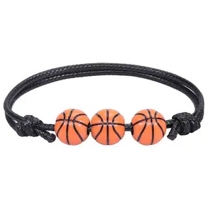 Pulseira de futebol tecido ajustável para presente, pulseira artesanal de basquete, beisebol, tênis, futebol, esportes