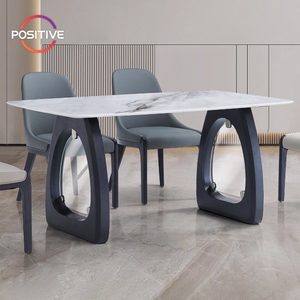 Hiện đại hình chữ nhật màu pha lê đá bàn ăn tối giản hộ gia đình kính cường lực chân gỗ rắn bàn ăn OY-1922 - Product Image 1