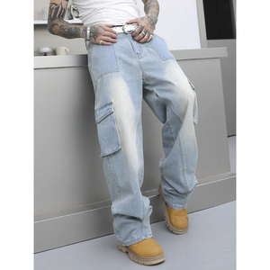 <span class=keywords><strong>Pantaloni</strong></span> Cargo in Denim Ecologico Lavato Azzurro per <span class=keywords><strong>Uomo</strong></span>, Personalizzabili, <span class=keywords><strong>con</strong></span> Grandi Tasche <span class=keywords><strong>Laterali</strong></span>, Stile Casual Invernale da Strada - Product Image 3
