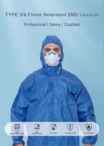 Venta al por mayor desechable no tejido Logo SMS Overol impermeable tipo 5 6 overol desechable para hombres paños de seguridad