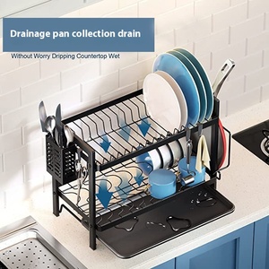 Étagère de rangement double pour vaisselle de cuisine, en métal laqué, moderne, durable, sur pied, porte-pots, égouttoir pour bols, multifonction, capacité 3-4L - Product Image 3