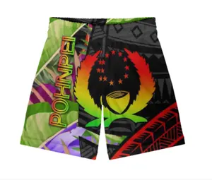Shorts de plage pour hommes à motif tribal polynésien en gros Shorts imprimés des îles Phonpei pour hommes Shorts imprimés à la demande grande taille pour hommes