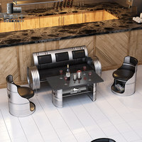 Ensemble table et tabourets en baril d'huile industriel, logo personnalisé, mobilier en métal pour pub, café, restaurant, brasserie