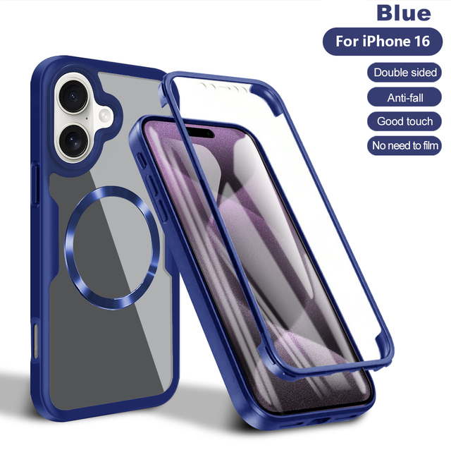360 Full protection Magnetic case for iPhone 16 Shock and Fall Resistant Cover Phone for Samsung S25 Edge with Screen Protector