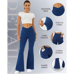 2025 Women's High Waisted Bootcut Jeans Flare Pants with <b>Pockets</b> Skinny Fit Stretchy Denim Crossover Flared <b>Leggings</b> - Product Image 3