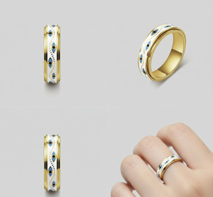 CAIOOCHE Vente en gros OEM Anneaux tendance en acier inoxydable plaqué or Evil&Eye Hip-hop Nouveaux anneaux bleus Mode Bijoux pour femmes - Product Image 4